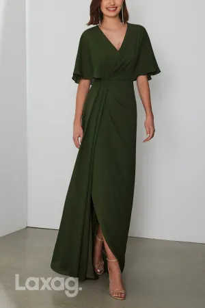 22803 - V-Neck Half Sleeves Elagant Cocktail Party Formal Evening Dress with Slit