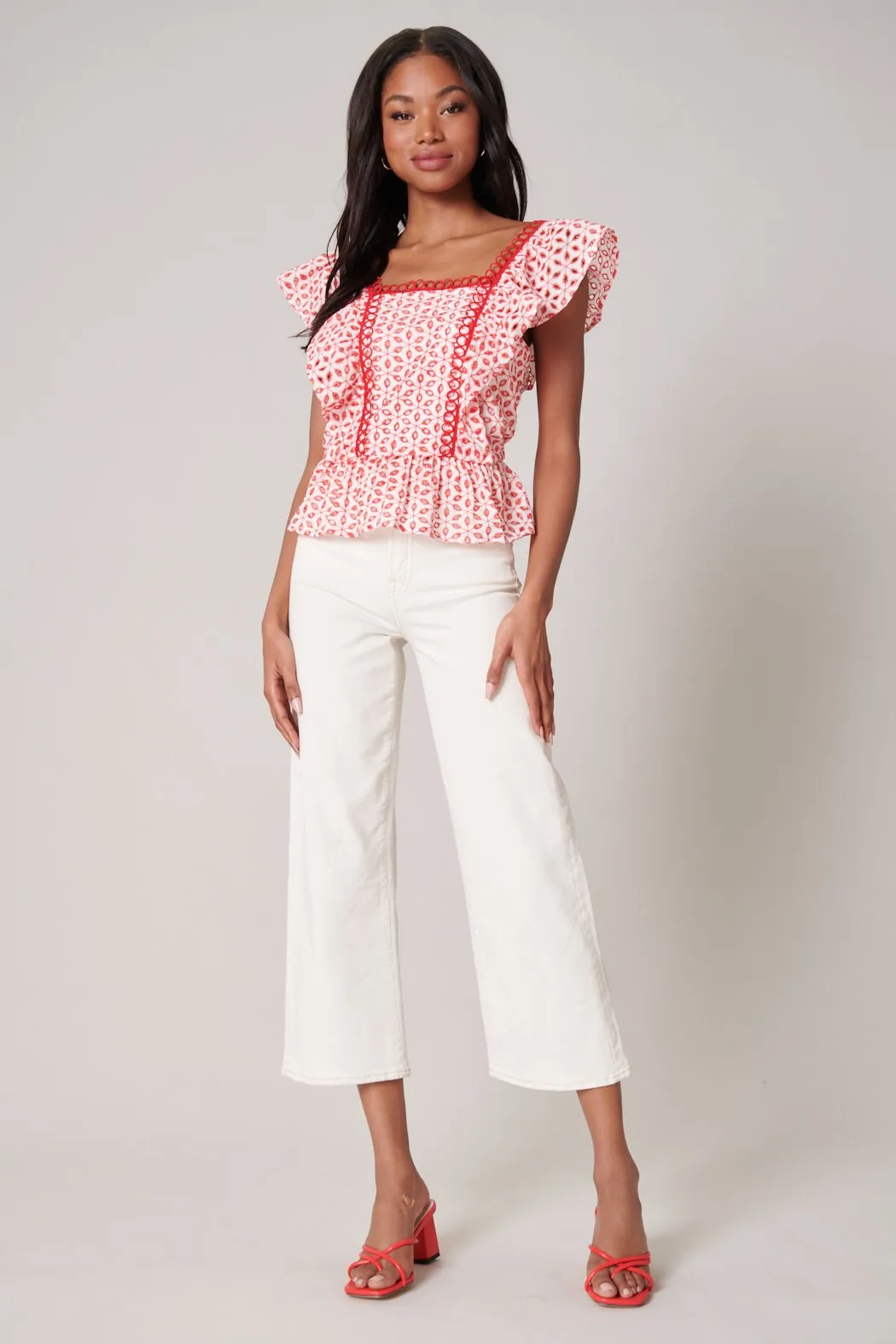 Backroad Eyelet Peplum Top