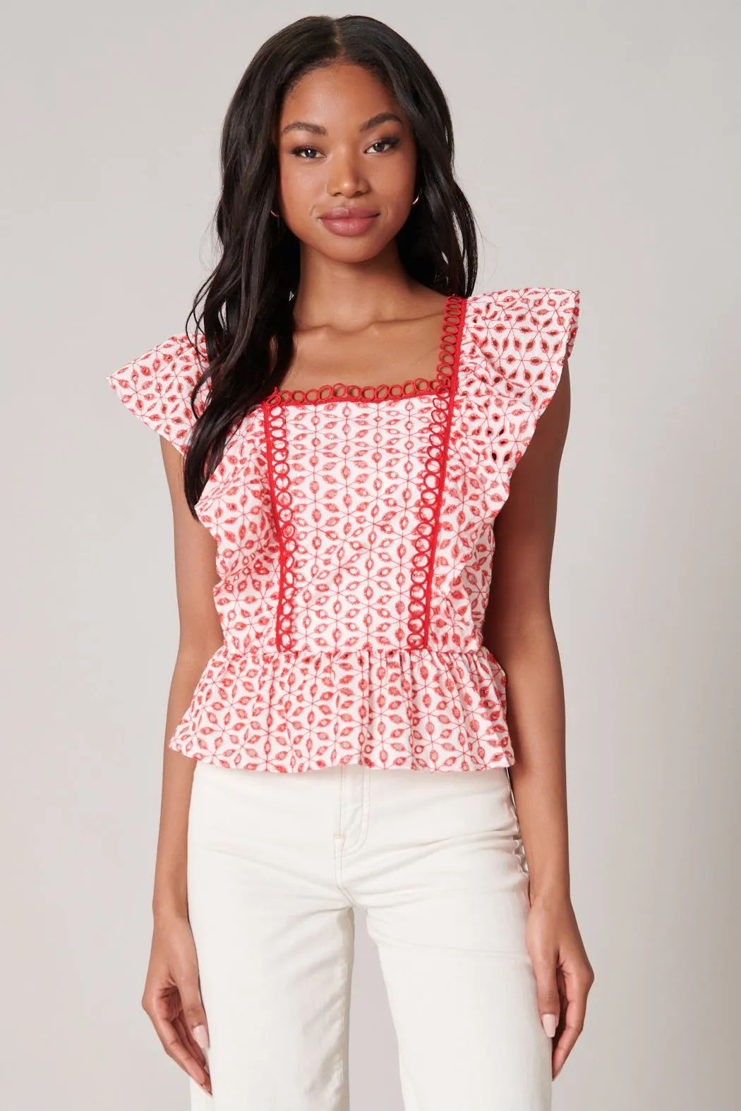 Backroad Eyelet Peplum Top
