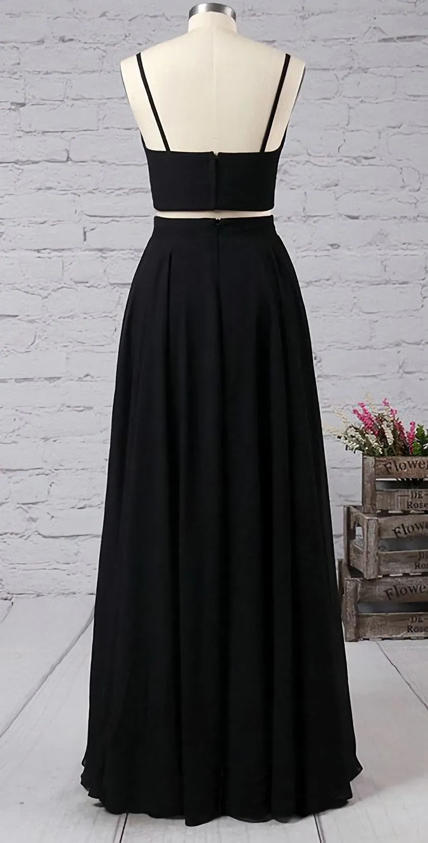 Black Slit Front Sexy Long Spaghetti Straps Dreses Prom Dresses
