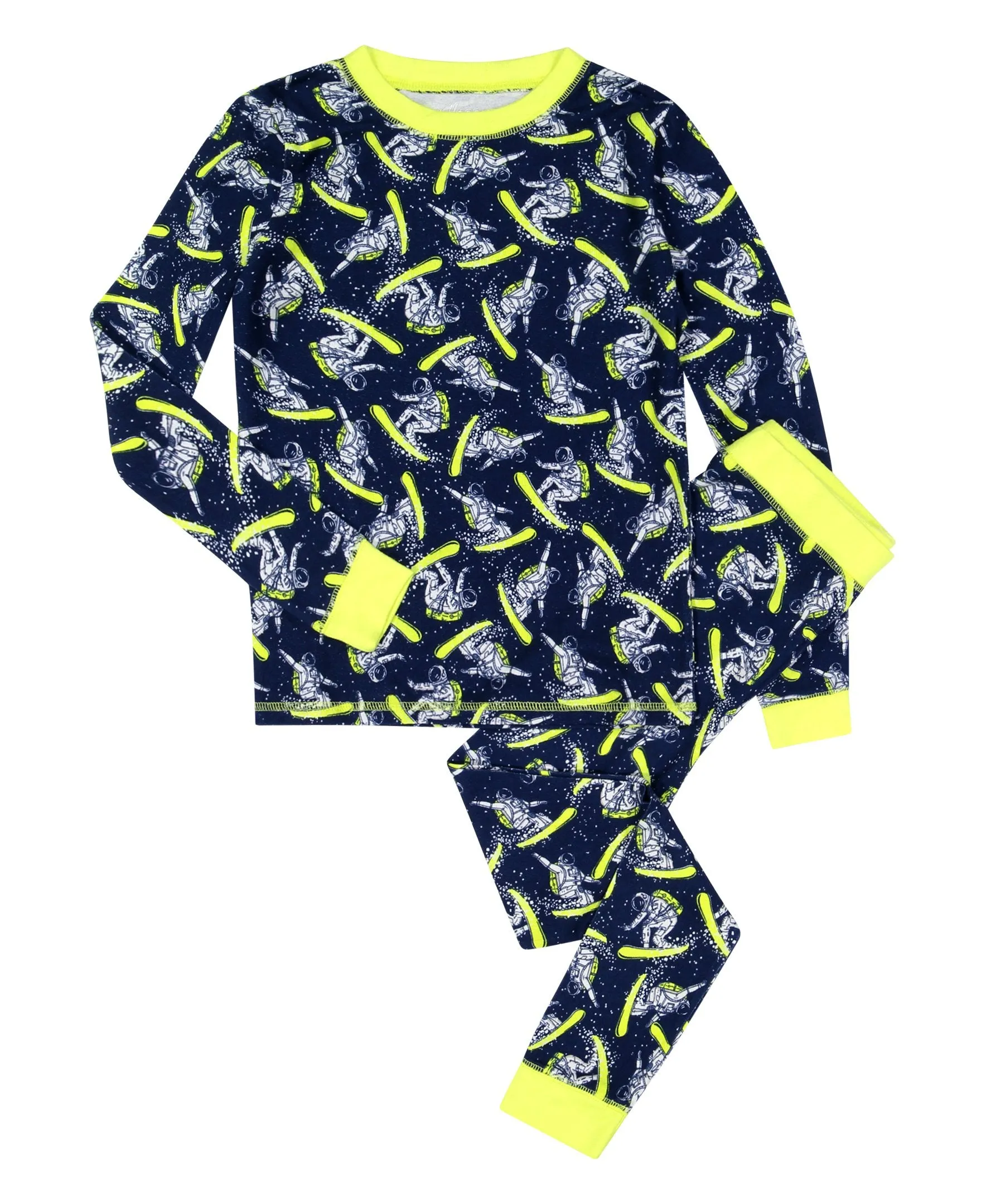 Boys Snowboarding Spaceman Super Soft Snug Fit 2-Piece Pajama Sleep Set