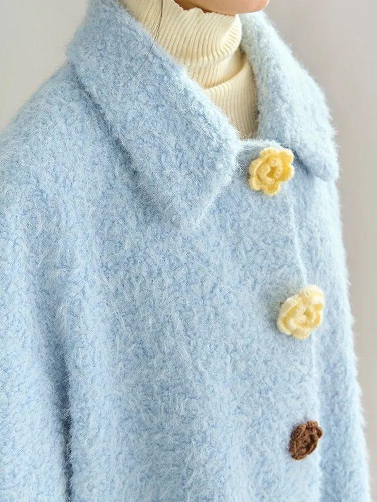 Cardgian Flower-Button Feminine Oversize Mohair-Knit