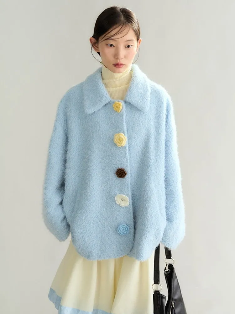 Cardgian Flower-Button Feminine Oversize Mohair-Knit