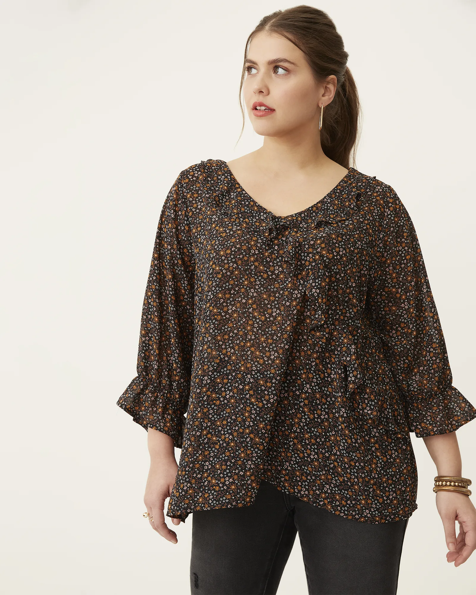 Catherine Ruffled Chiffon Blouse | Black / Red