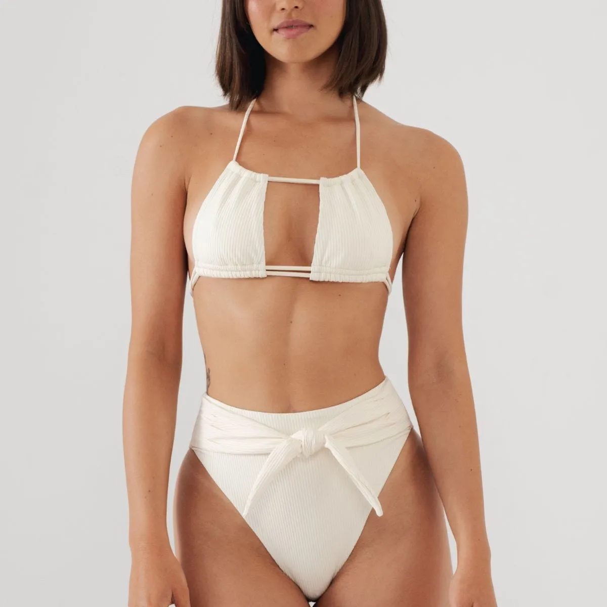 Cream Rib Paula Tie-up Bikini Bottom