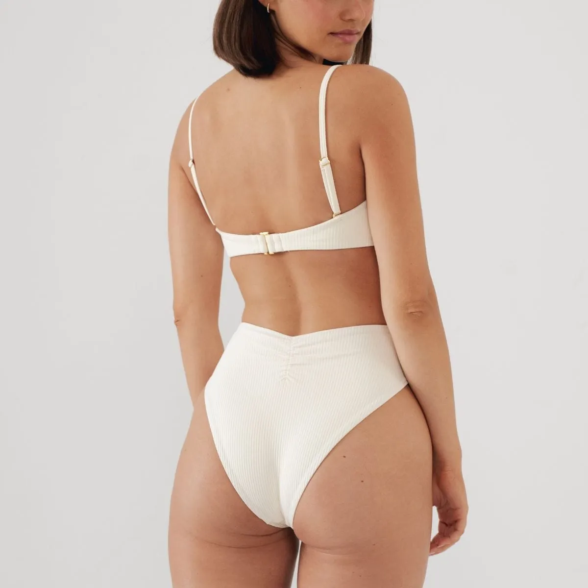 Cream Rib Paula Tie-up Bikini Bottom