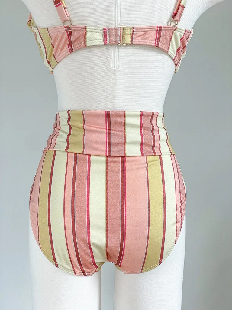 Fira Stripe Fold Down Bikini Bottom- Marigold
