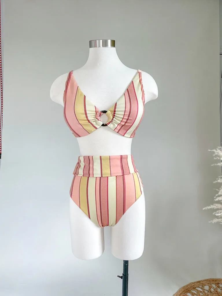 Fira Stripe Fold Down Bikini Bottom- Marigold