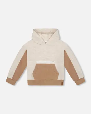 French Terry Color Block Pullover Hoodie Sweatshirt Beige And Off-White