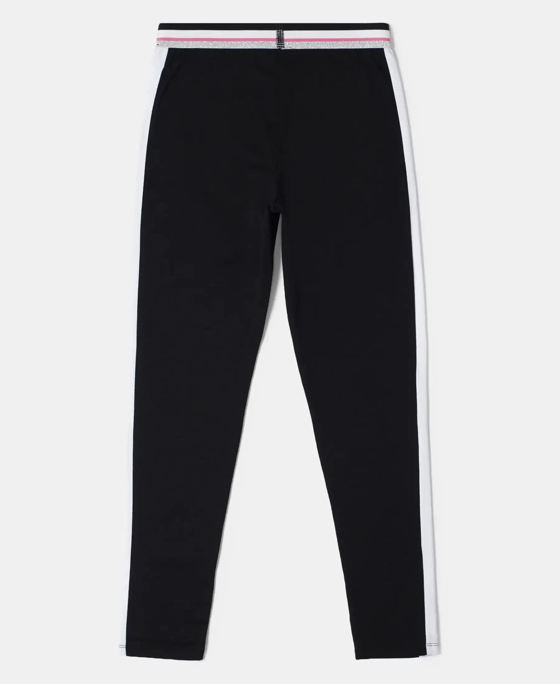 Girl's Super Combed Cotton Elastane Stretch Leggings with Contrast Side Panel - Black