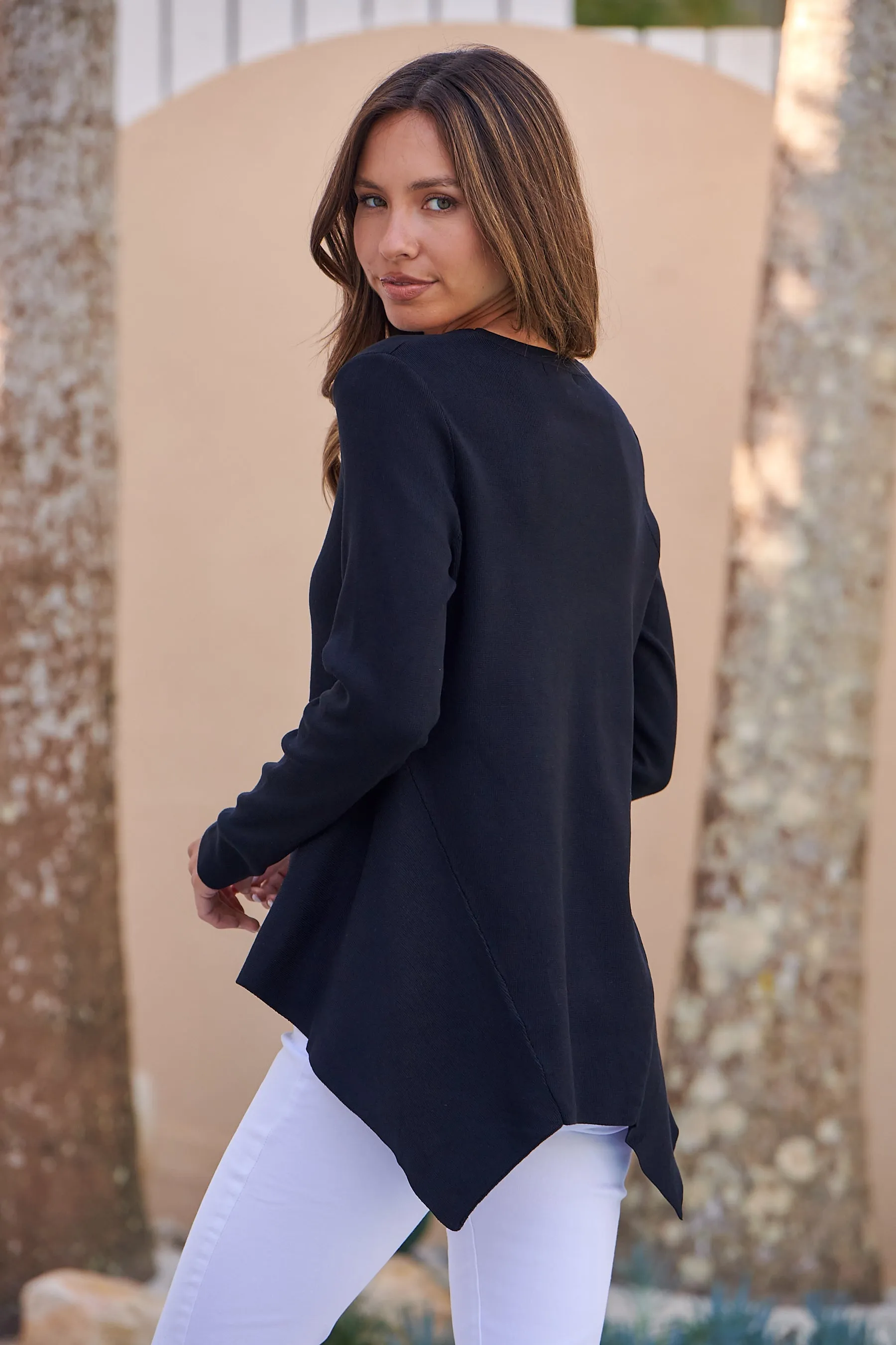 Madison Peplum Black Long Sleeve Top