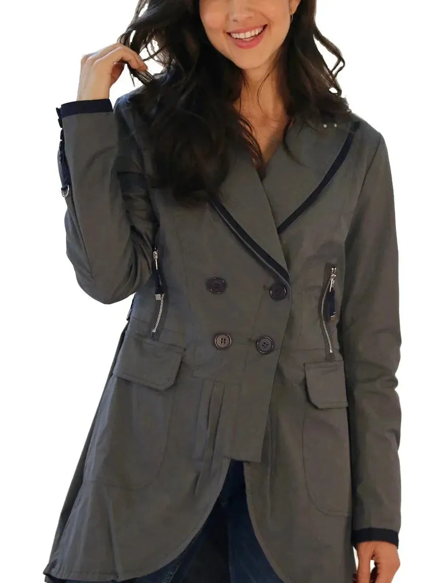 Rain Jacket Double Breast 3/4 Length With Belt Charcoal Amber Women's