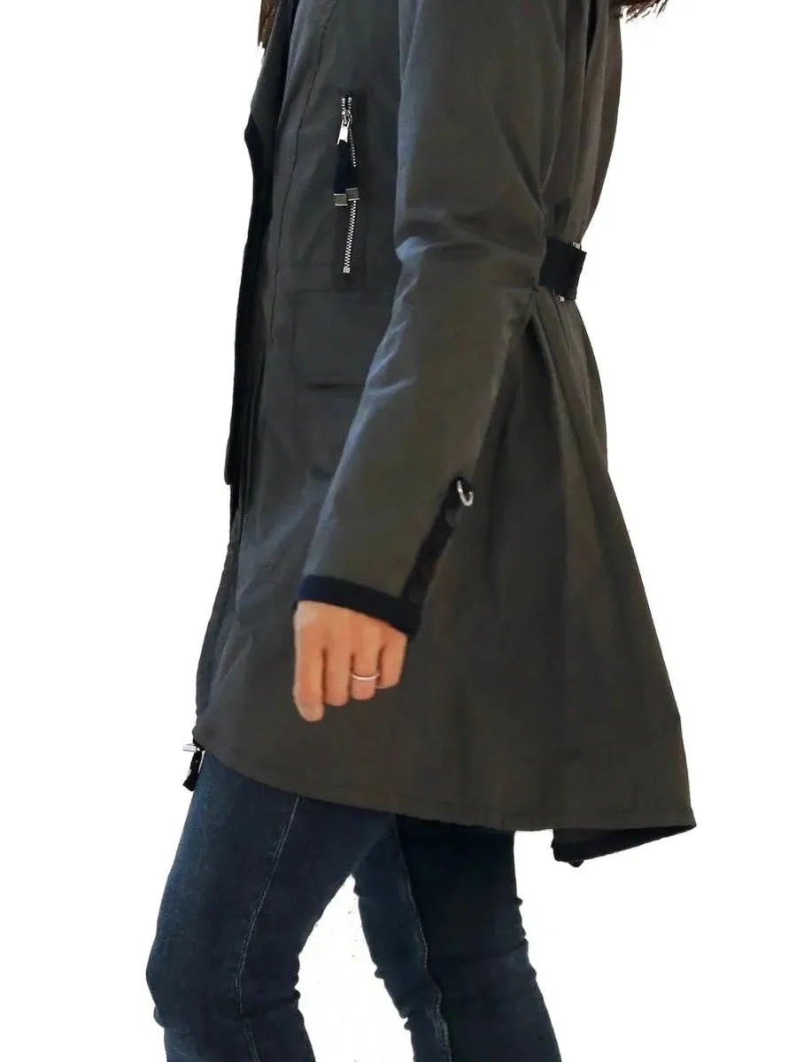Rain Jacket Double Breast 3/4 Length With Belt Charcoal Amber Women's
