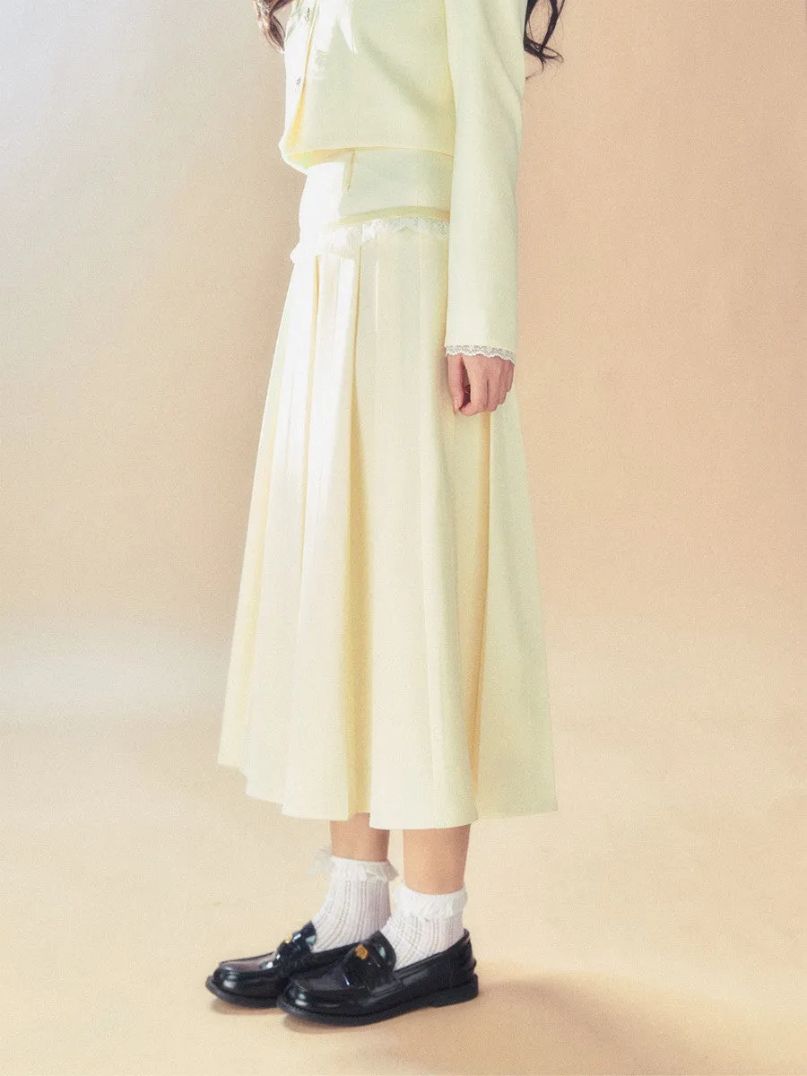 Set-Up Ribbon Feminine Lace Chic Jacket&Long-Skirt
