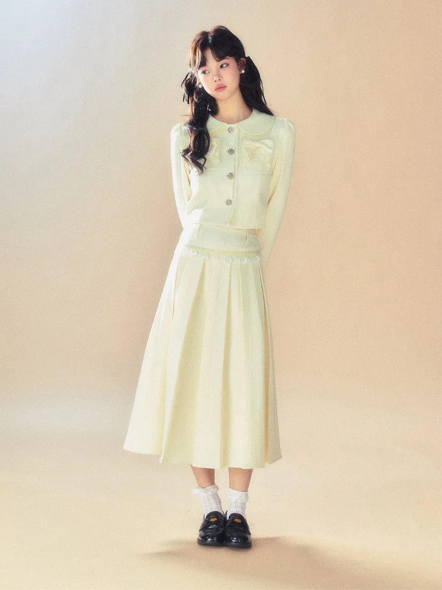 Set-Up Ribbon Feminine Lace Chic Jacket&Long-Skirt