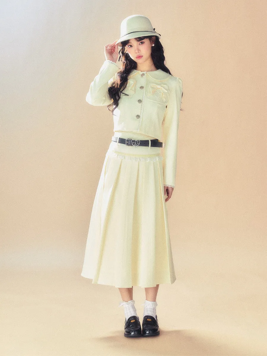Set-Up Ribbon Feminine Lace Chic Jacket&Long-Skirt