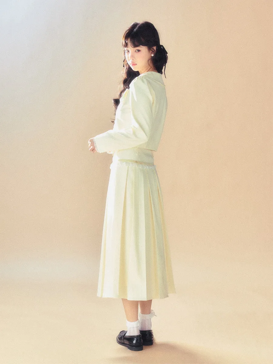 Set-Up Ribbon Feminine Lace Chic Jacket&Long-Skirt