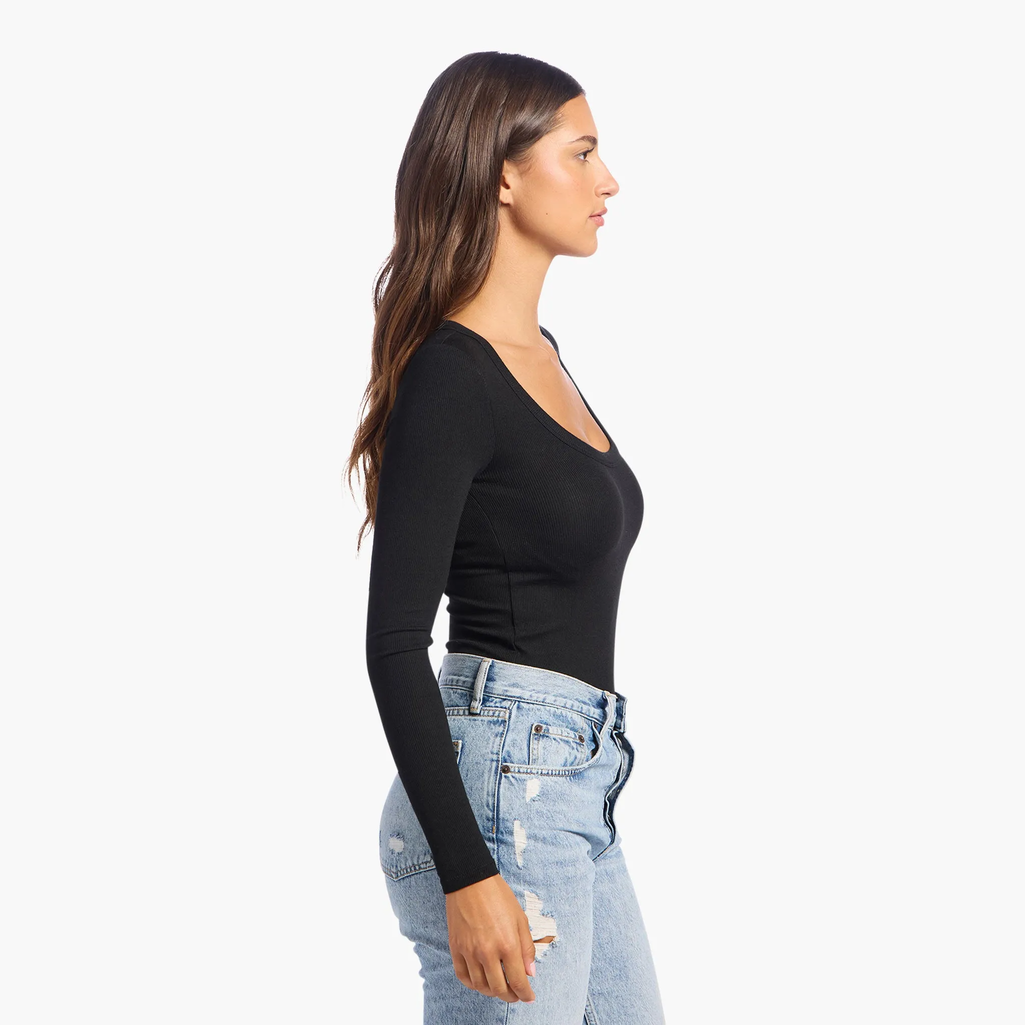 Slinky Rib Long Sleeve Bodysuit | Black