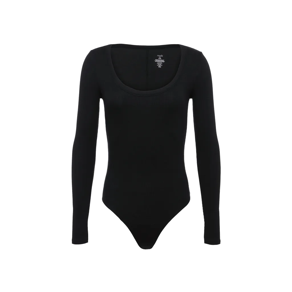 Slinky Rib Long Sleeve Bodysuit | Black