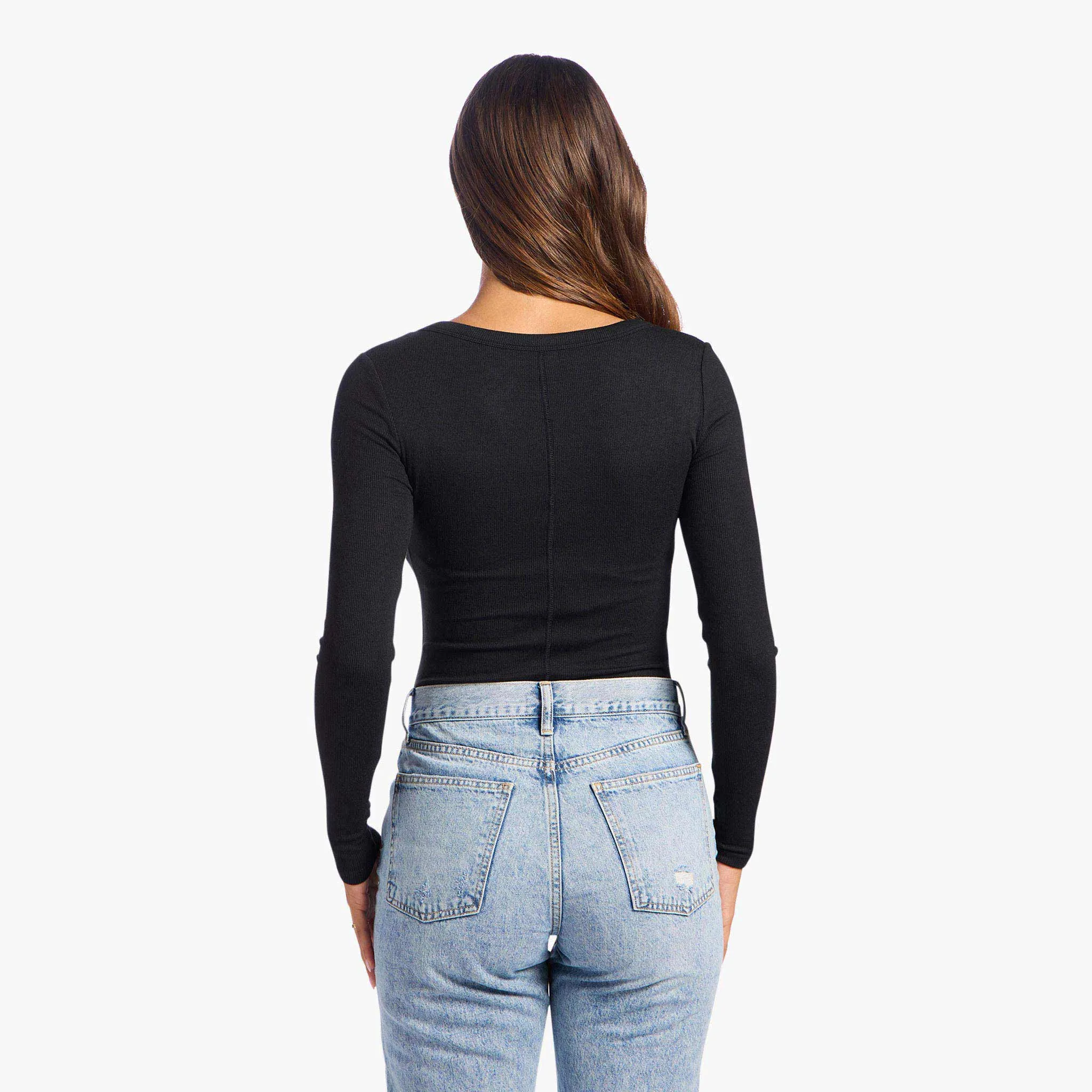 Slinky Rib Long Sleeve Bodysuit | Black