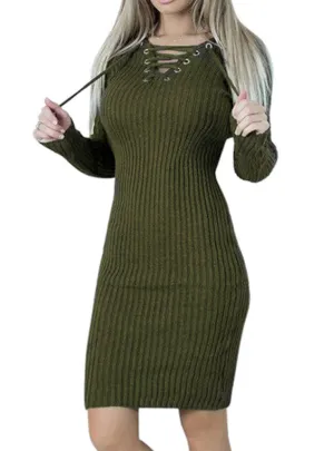 TastyHottie - Women Bodycon Knitted Dress V-Neck Long Sleeve