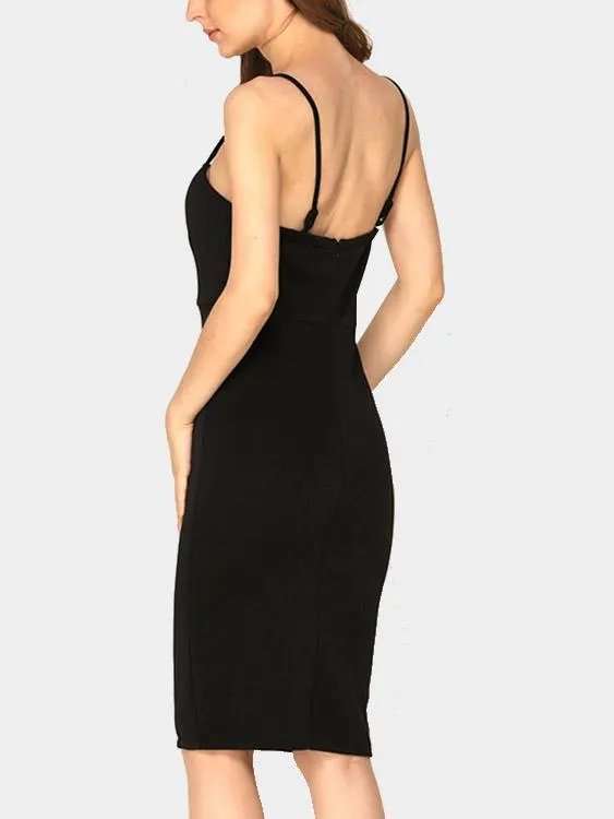 Wholesale Black Deep V Neck Sleeveless Zip Back Backless Sexy Dresses