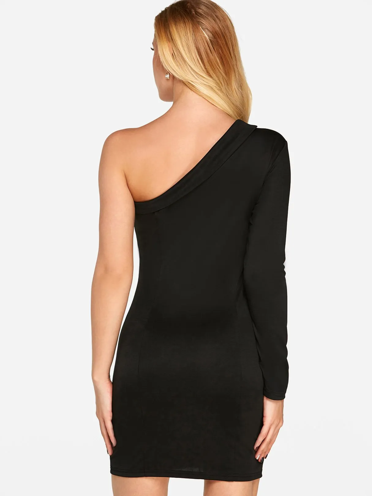 Wholesale Black One Shoulder Long Sleeve Plain Backless Sexy Dresses