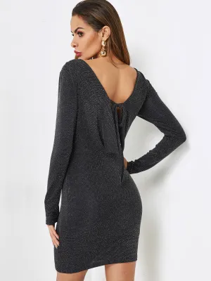 Wholesale Black Round Neck Long Sleeve Plain Backless Sexy Dresses