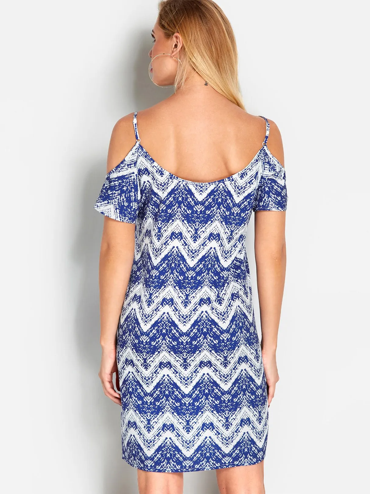 Wholesale Blue Cold Shoulder Sleeveless Printed Sexy Dress
