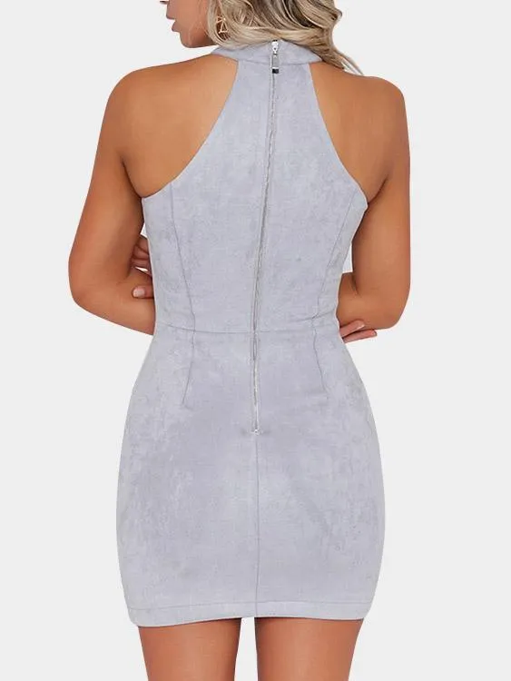 Wholesale Grey Halter Sleeveless Zip Back Lace-Up Bodycon Sexy Dress