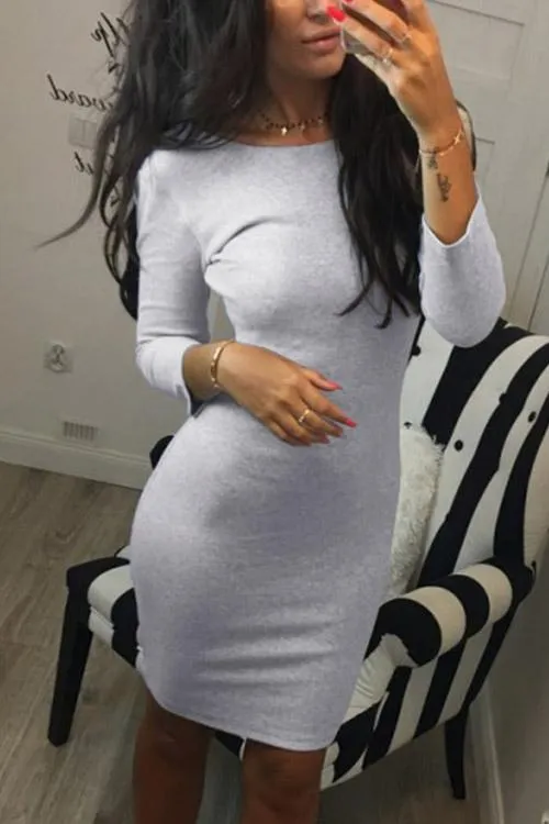 Wholesale Grey Round Neck 3/4 Sleeve Length Backless Sexy Dresses