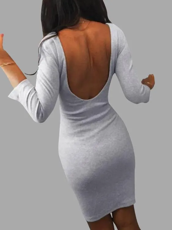 Wholesale Grey Round Neck 3/4 Sleeve Length Backless Sexy Dresses