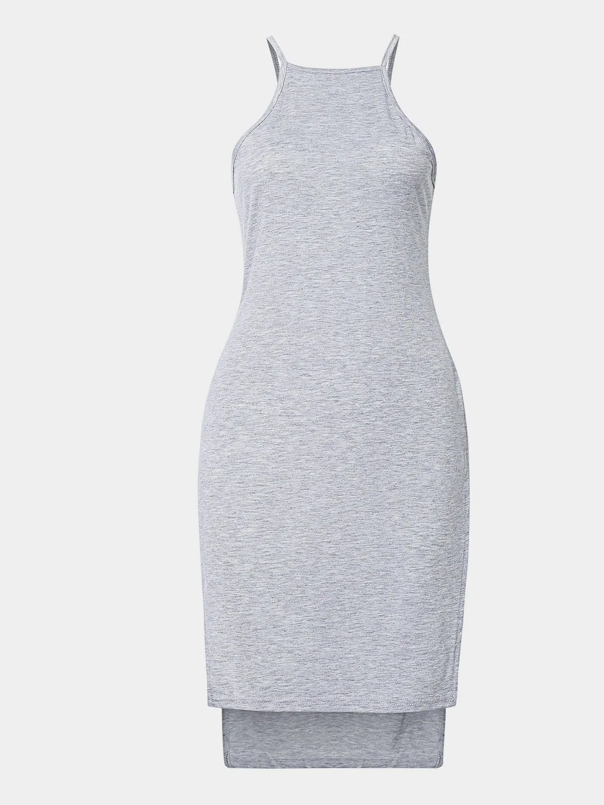 Wholesale Grey Round Neck Sleeveless Slit Hem Sexy Dress