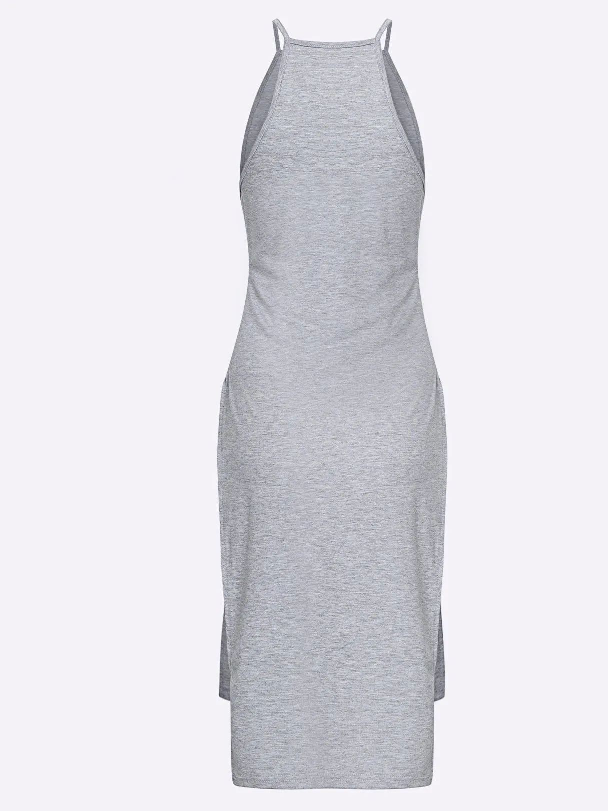 Wholesale Grey Round Neck Sleeveless Slit Hem Sexy Dress