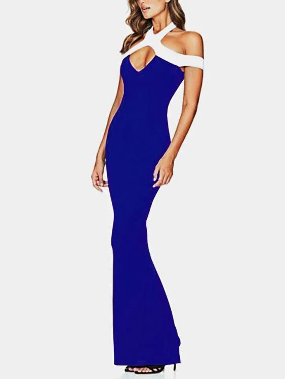 Wholesale Halter Cold Shoulder Cut Out Sleeveless Navy Sexy Dresses
