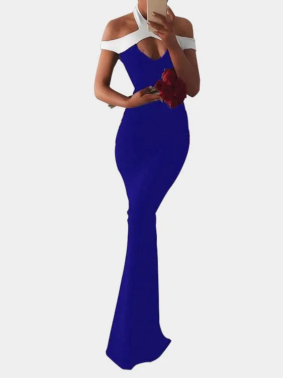 Wholesale Halter Cold Shoulder Cut Out Sleeveless Navy Sexy Dresses