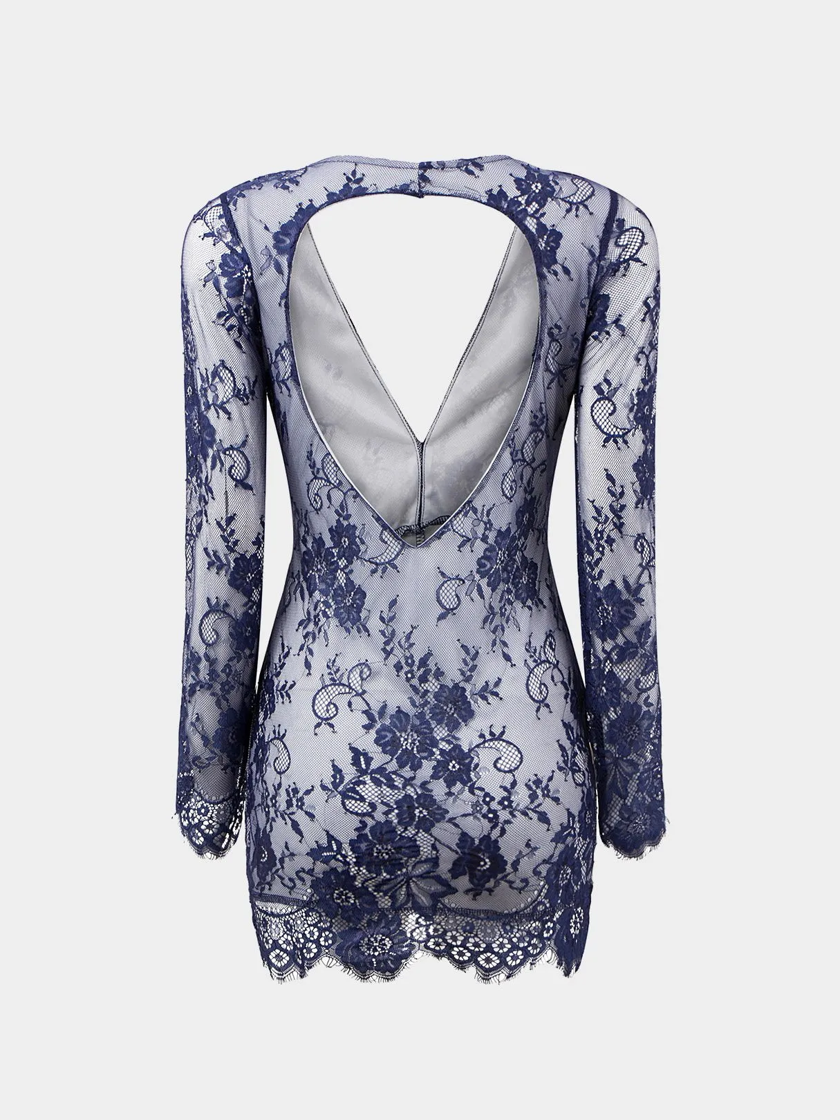 Wholesale Navy Deep V Neck Long Sleeve Lace Cut Out Bodycon Sexy Dress