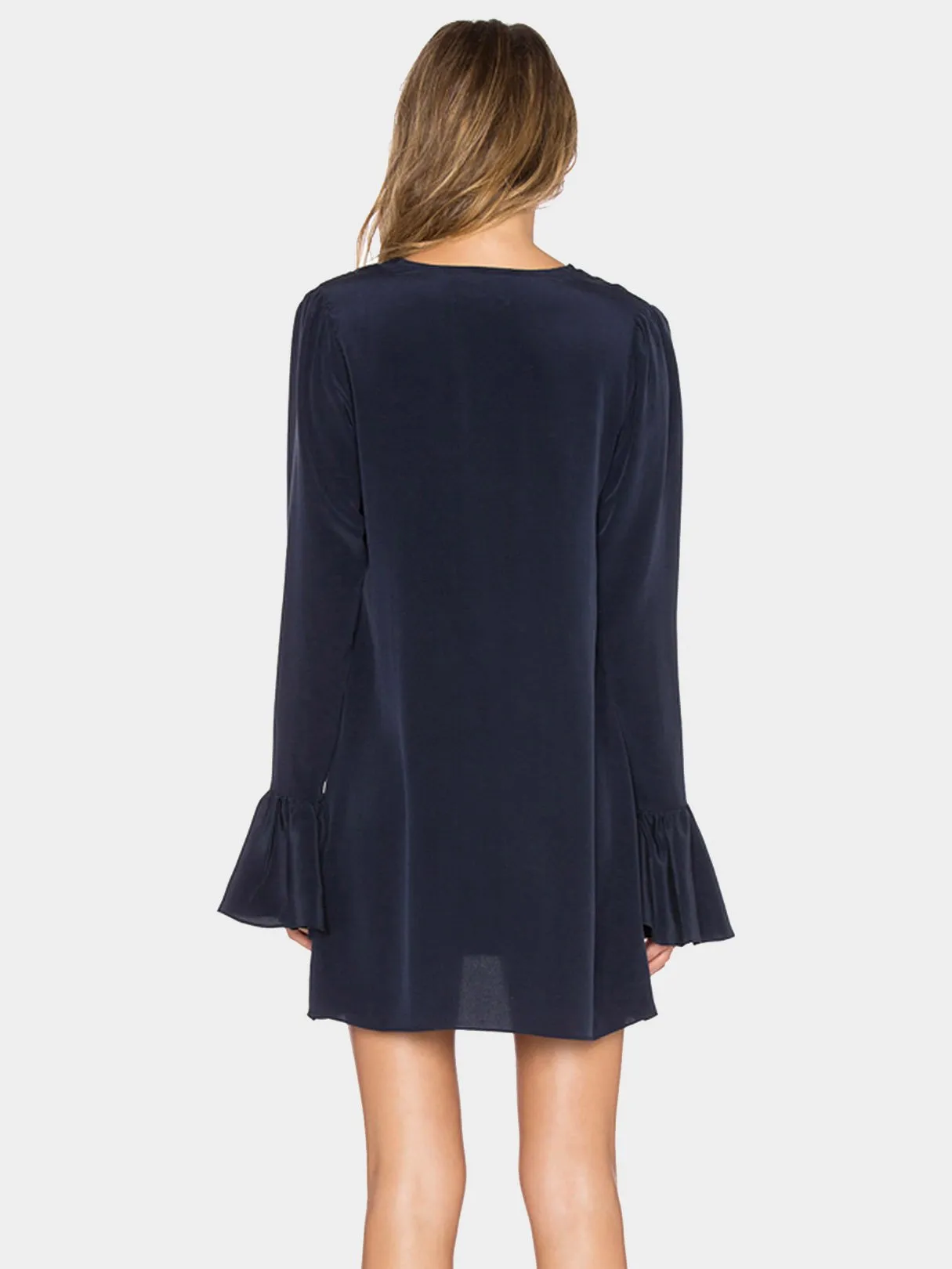 Wholesale Navy V-Neck Plain Lace-Up Sexy Dresses