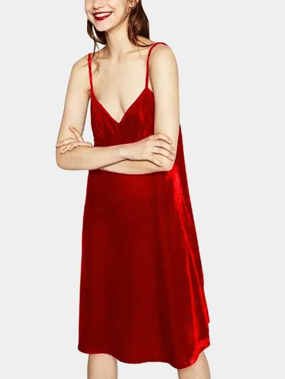 Wholesale Red V-Neck Sleeveless Plain Sexy Dress
